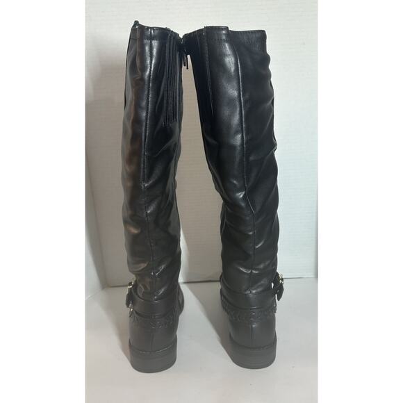 XOXO Marah-C Black Knee High Boots 8.5M Faux Leather Slouch Buckle Zip Riding - Picture 5 of 16